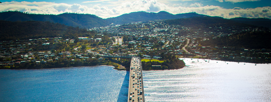 Aerial of the Tasman Bridge, Hobart, TAS